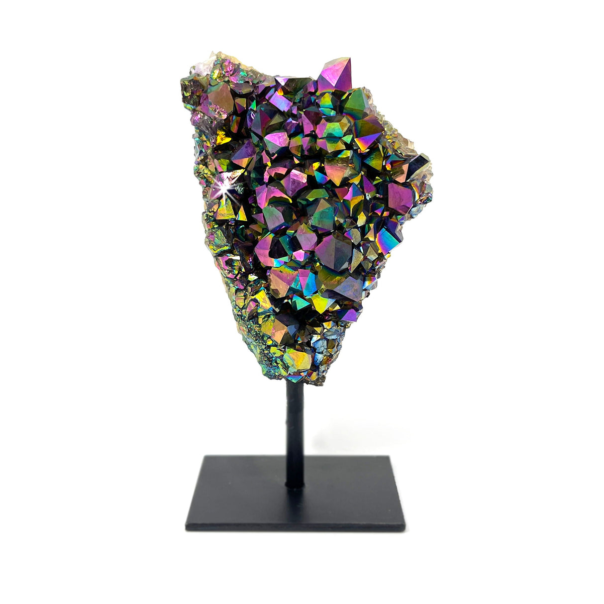 Rainbow Aura Coated Crystal Cluster on a Post Stand - Triangular Shape