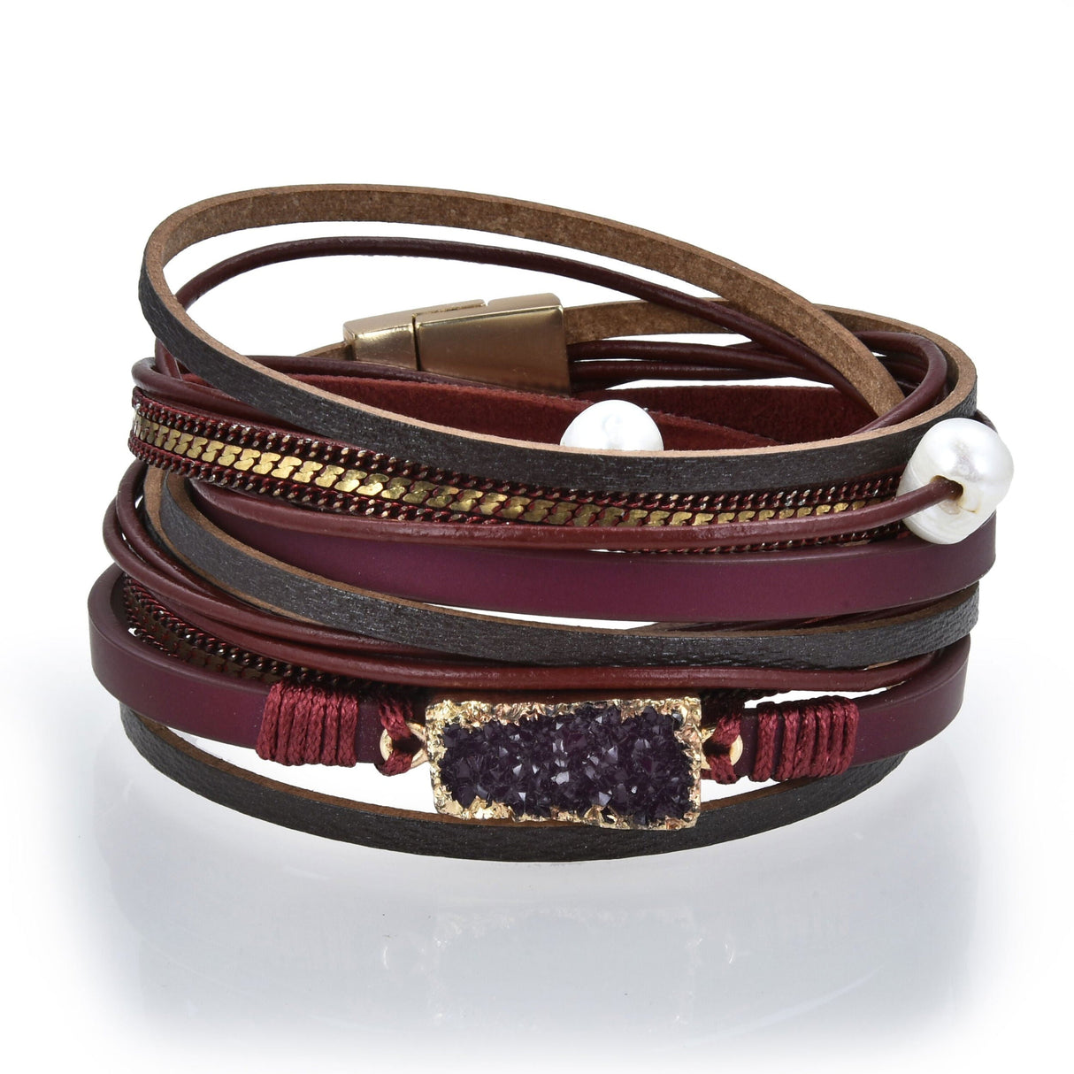Double Wrap Druze Bracelet - Red with Magnetic Clasp