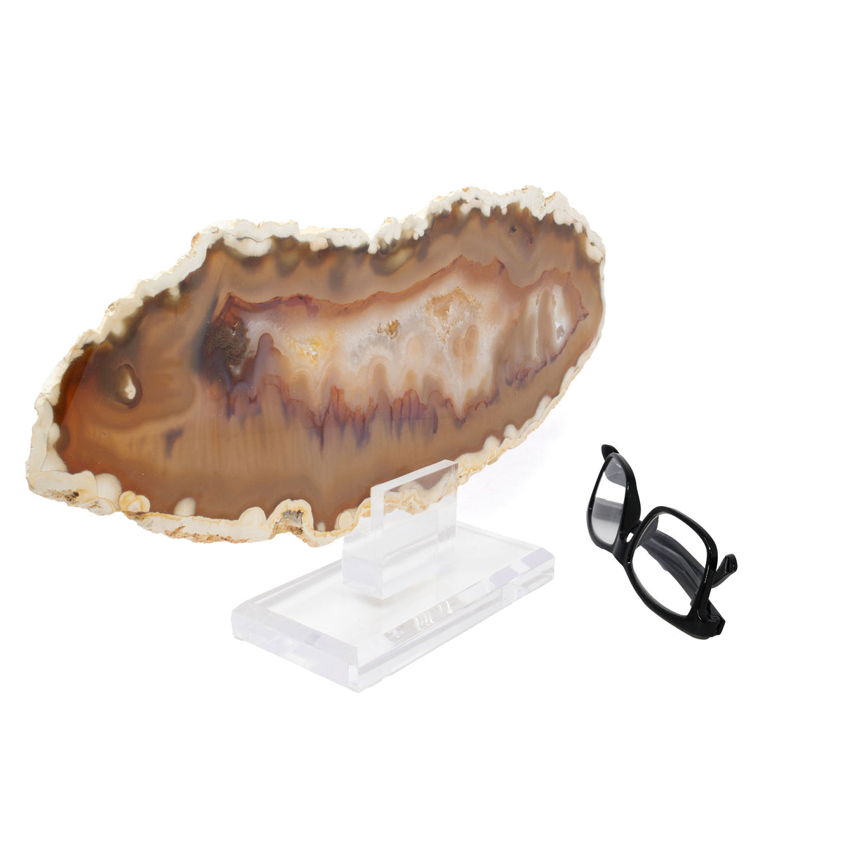 Carnelian Agate Slice on Acrylic Screw Stand with Carmel White Edges