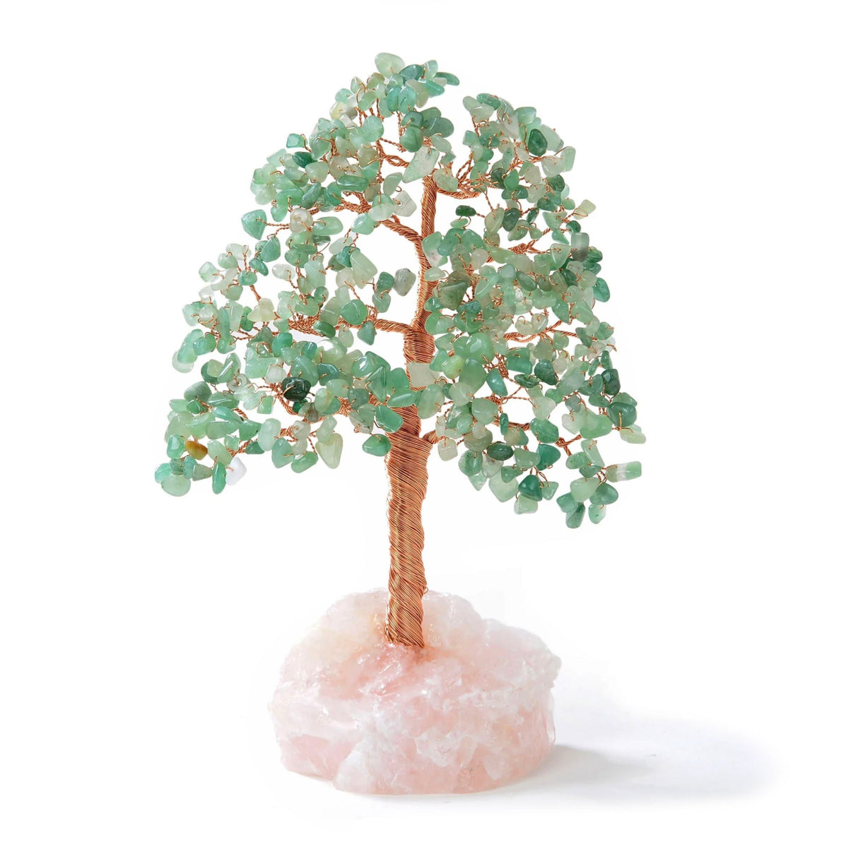 Aventurine Copper Wire Beaded Bonsai Tree on Rose Quartz Base