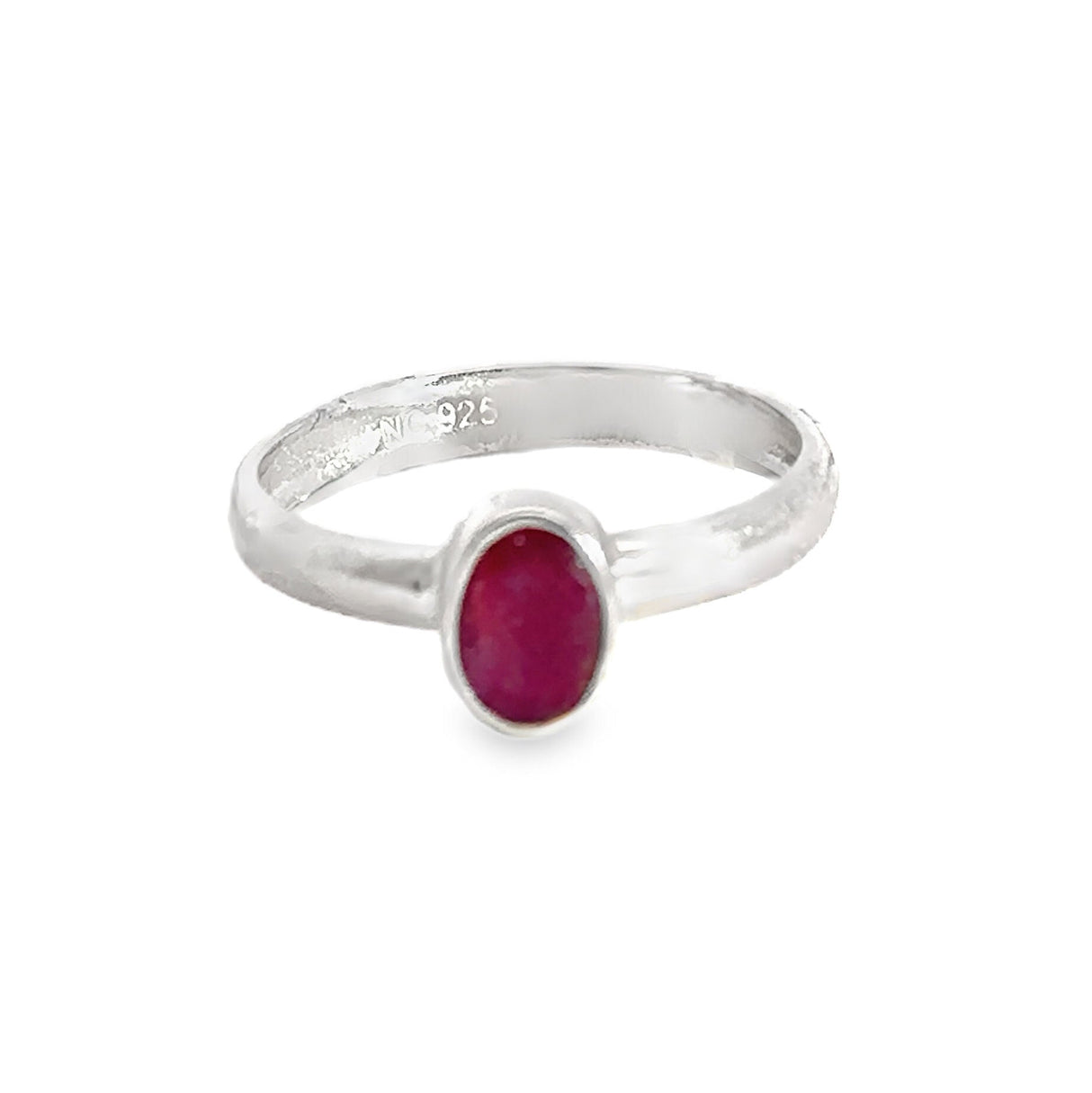 Faceted Ruby Ring - Oval with Simple 925 Sterling Silver Bezel sz8