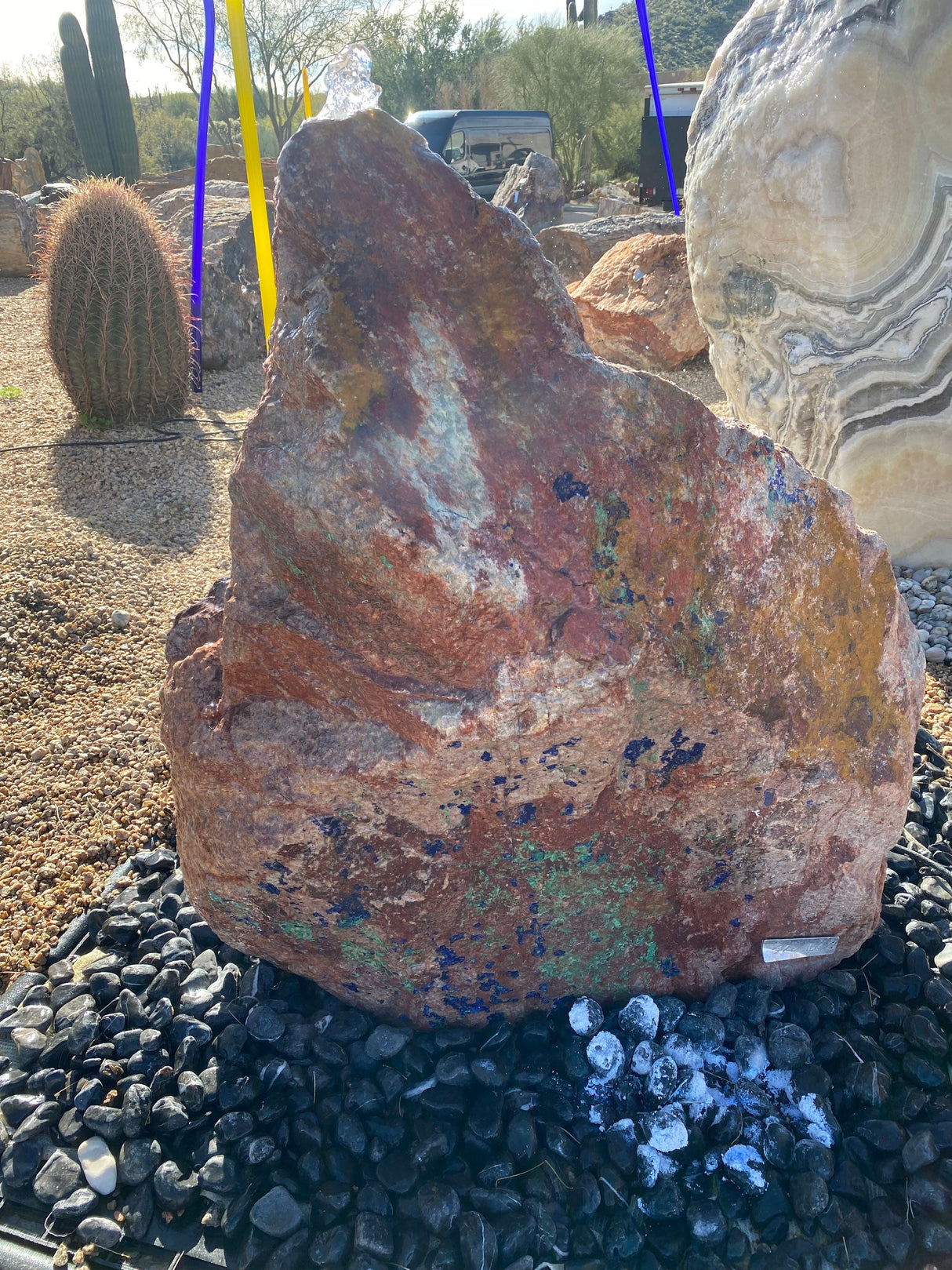 Red Cuprite With Azurite Malachite Copper Ore Boulder Fountain
