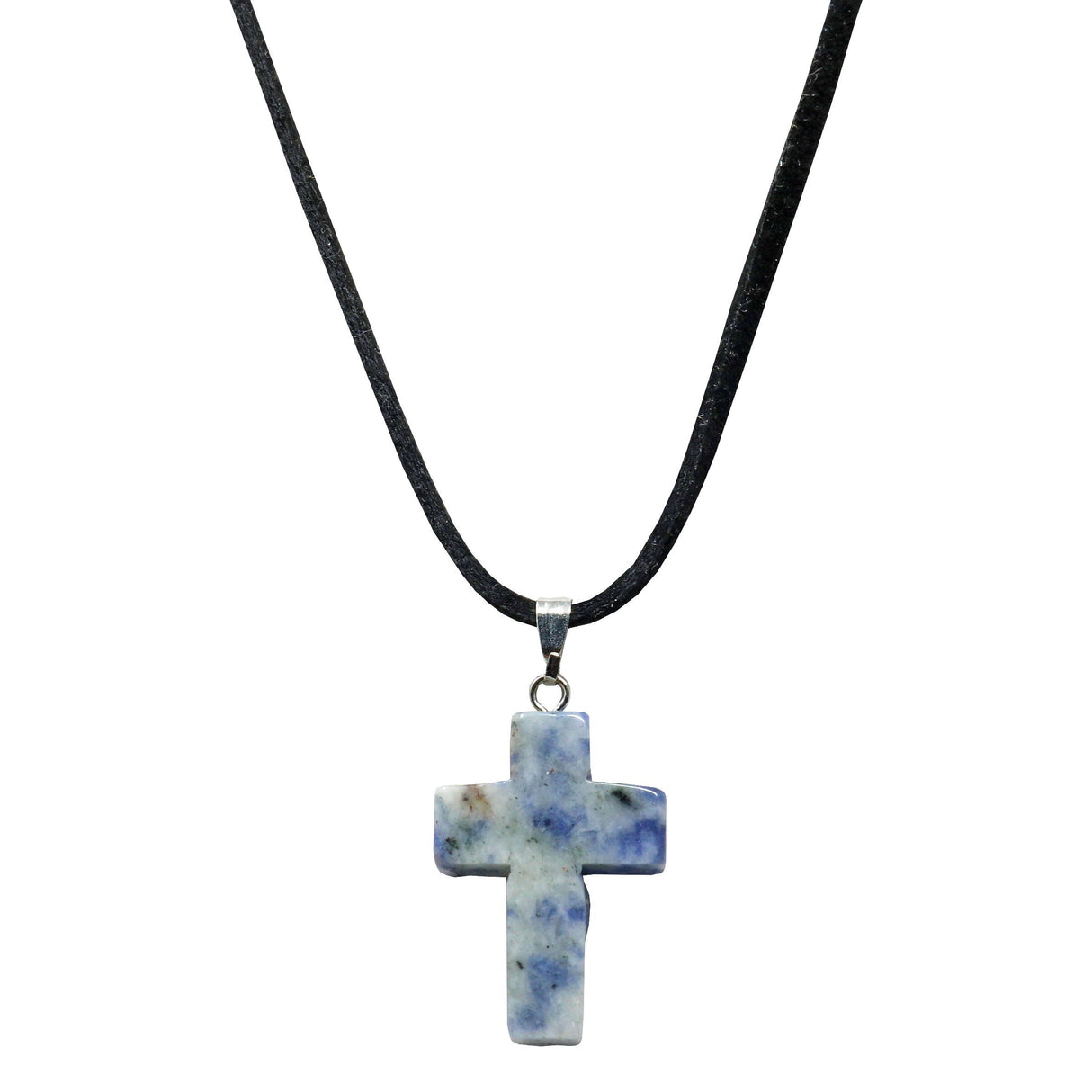 Sodalite Cross Pendant on Cord Necklace