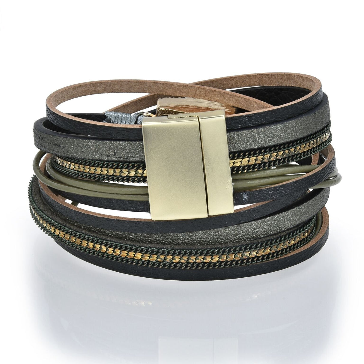 Olive Druze Multi Wrap Bracelet Double with Magnetic Clasp