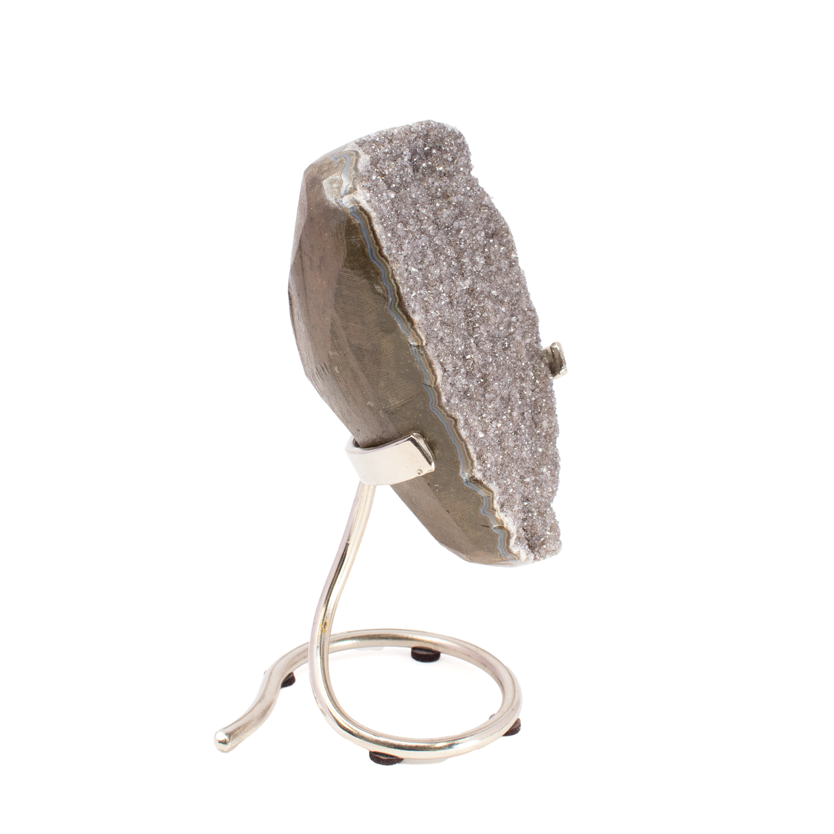 Druzy Specimen On Fitted Stand - Light Gray Purple With Stalactite Ridge And Nub