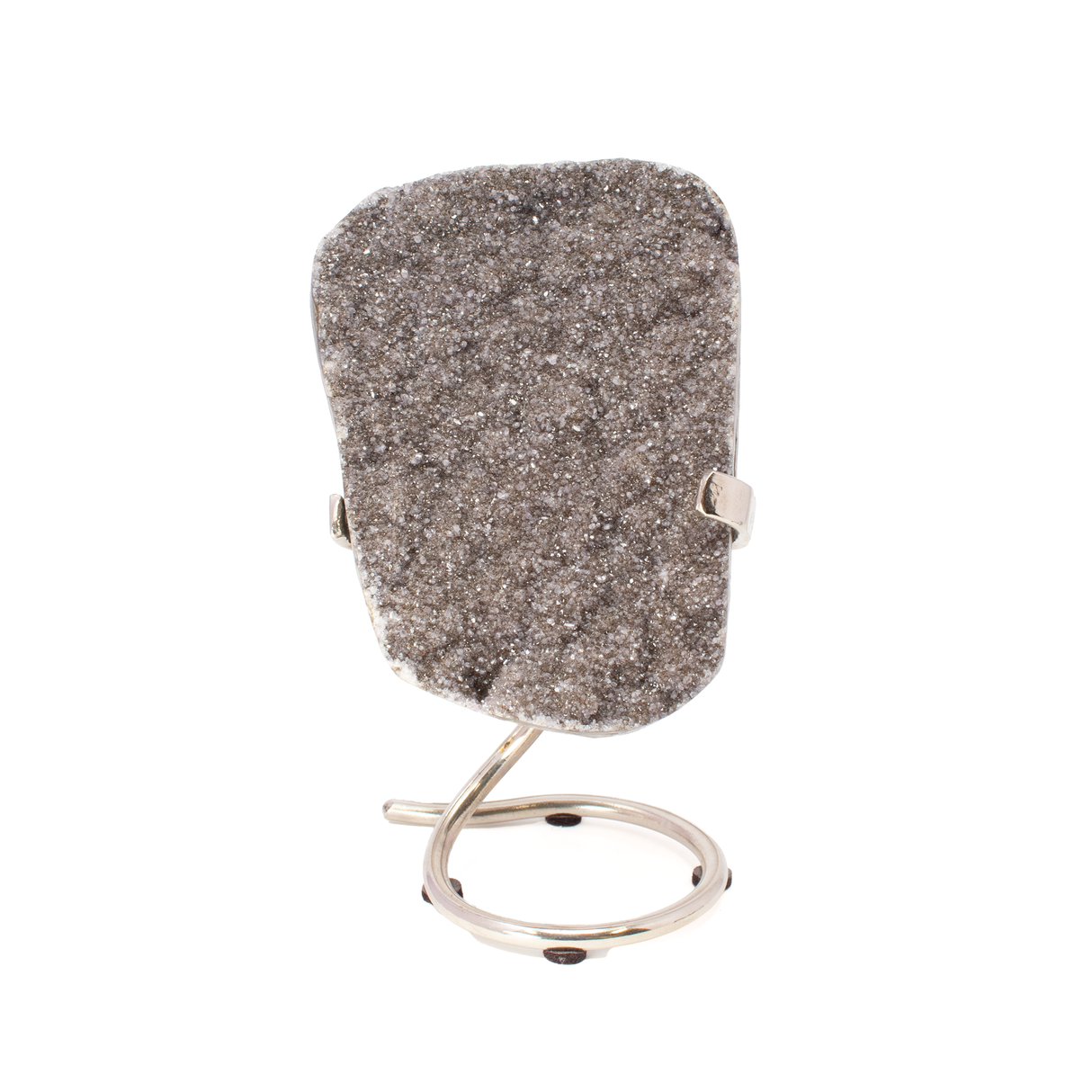 View of Druzy Specimen On Fitted Stand - Light Gray Purple With Stalactite Ridge And Nub