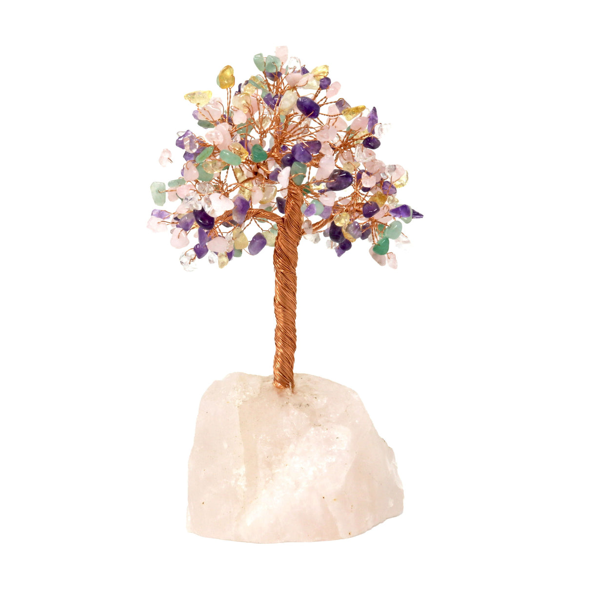 Gemstone Beaded Crystal Tree On Rose Quartz Base