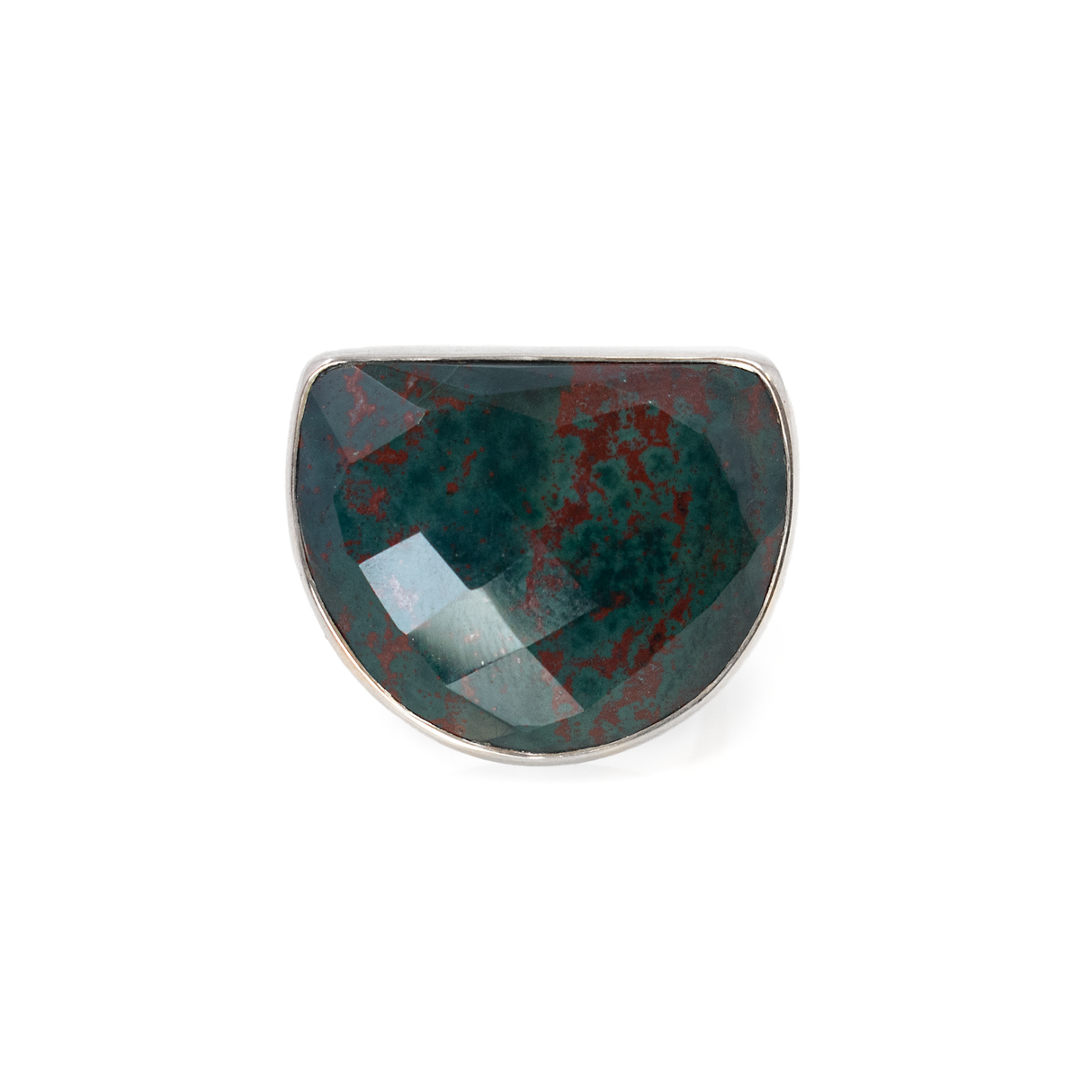 Bloodstone Ring - Diamond Faceted Half Circle With Silver Bezel Szadj