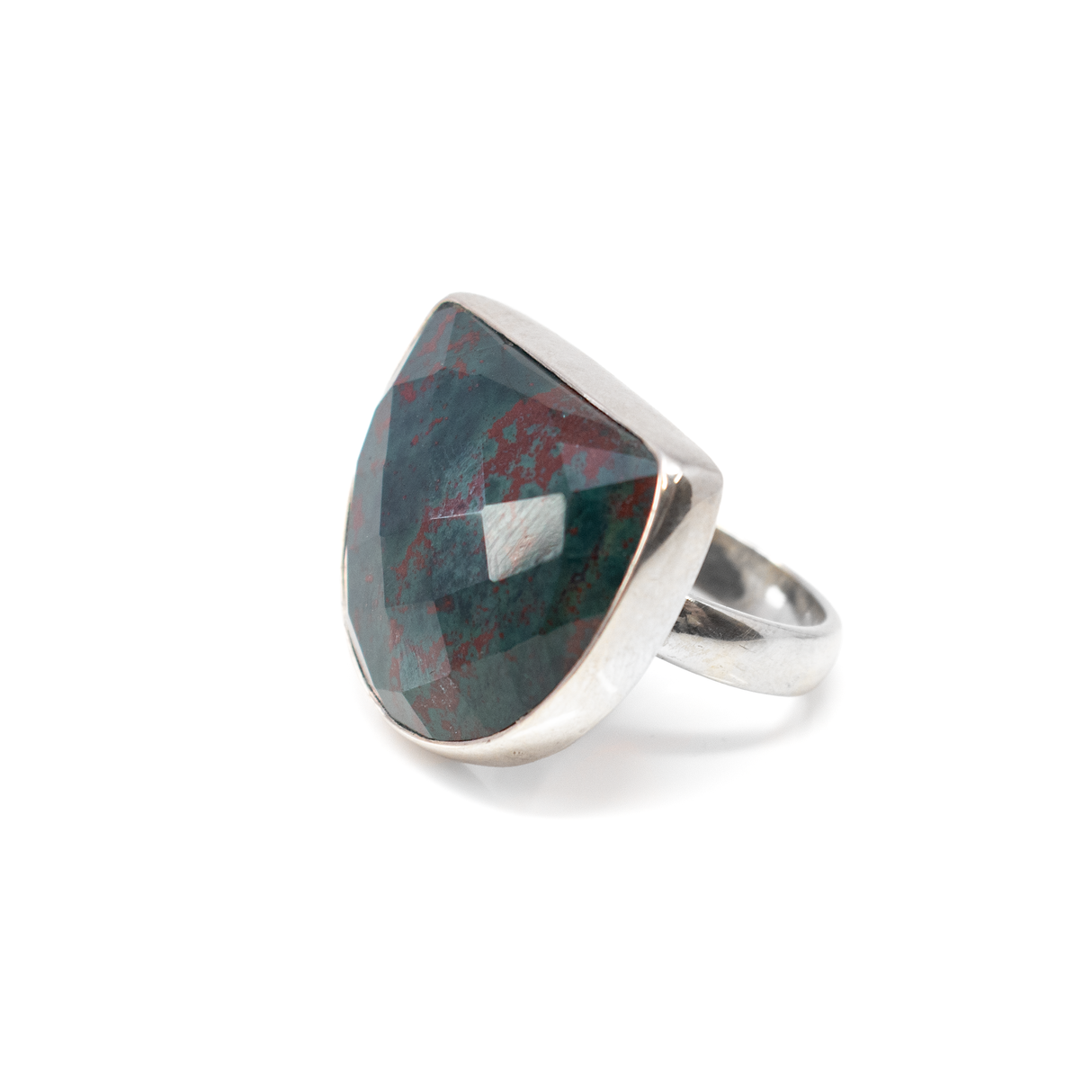 View of Bloodstone Ring - Diamond Faceted Half Circle With Silver Bezel Szadj