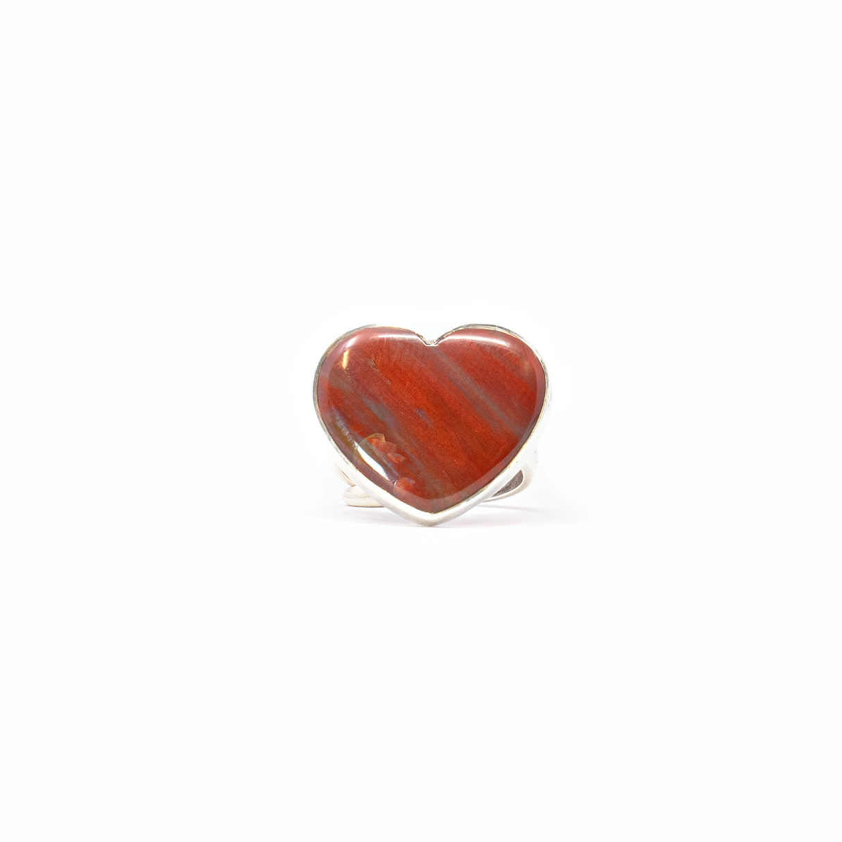 Arizona Petrified Wood Ring - Simple Heart Cabochon With Silver Bezel Szadj