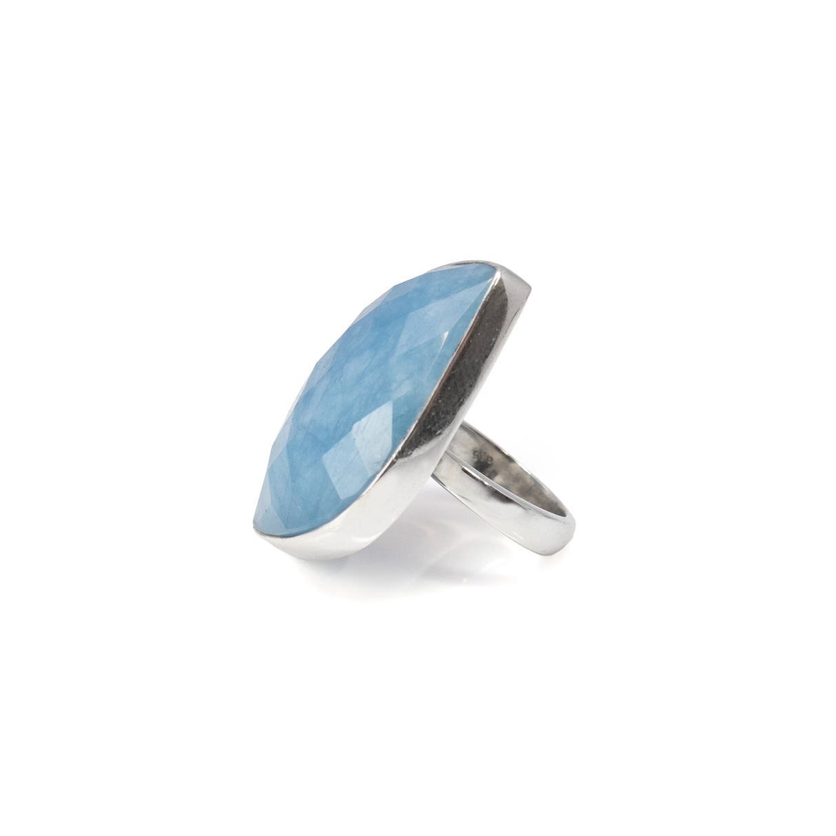Aquamarine Ring - Faceted S-shape With Silver Bezel Szadj