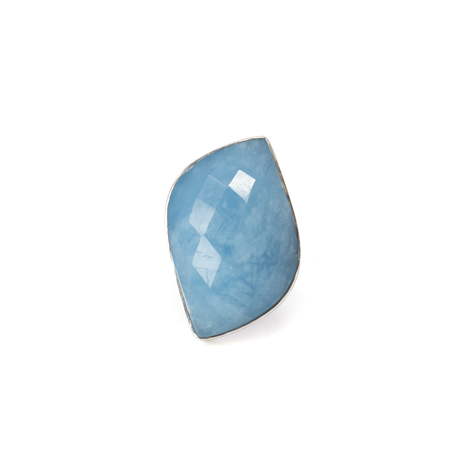 View of Aquamarine Ring - Faceted S-shape With Silver Bezel Szadj