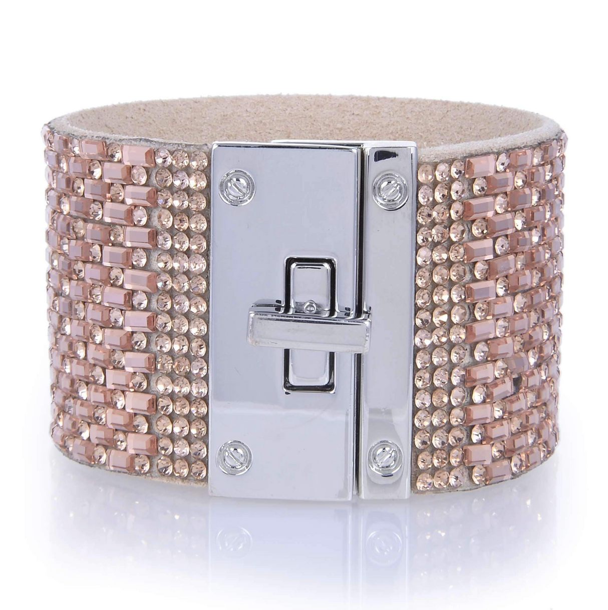 Wide Rose Baguette Crystal Wrap Bracelet with Twist Buckle