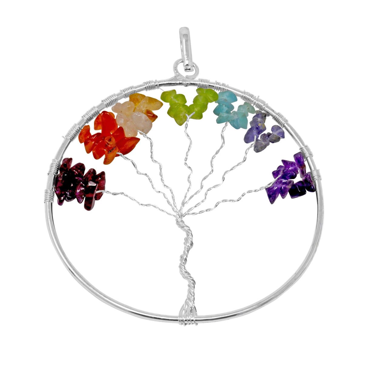 7 Chakra Wire Wrapped Tree of Life Pendant - Large - Sacred Geometry