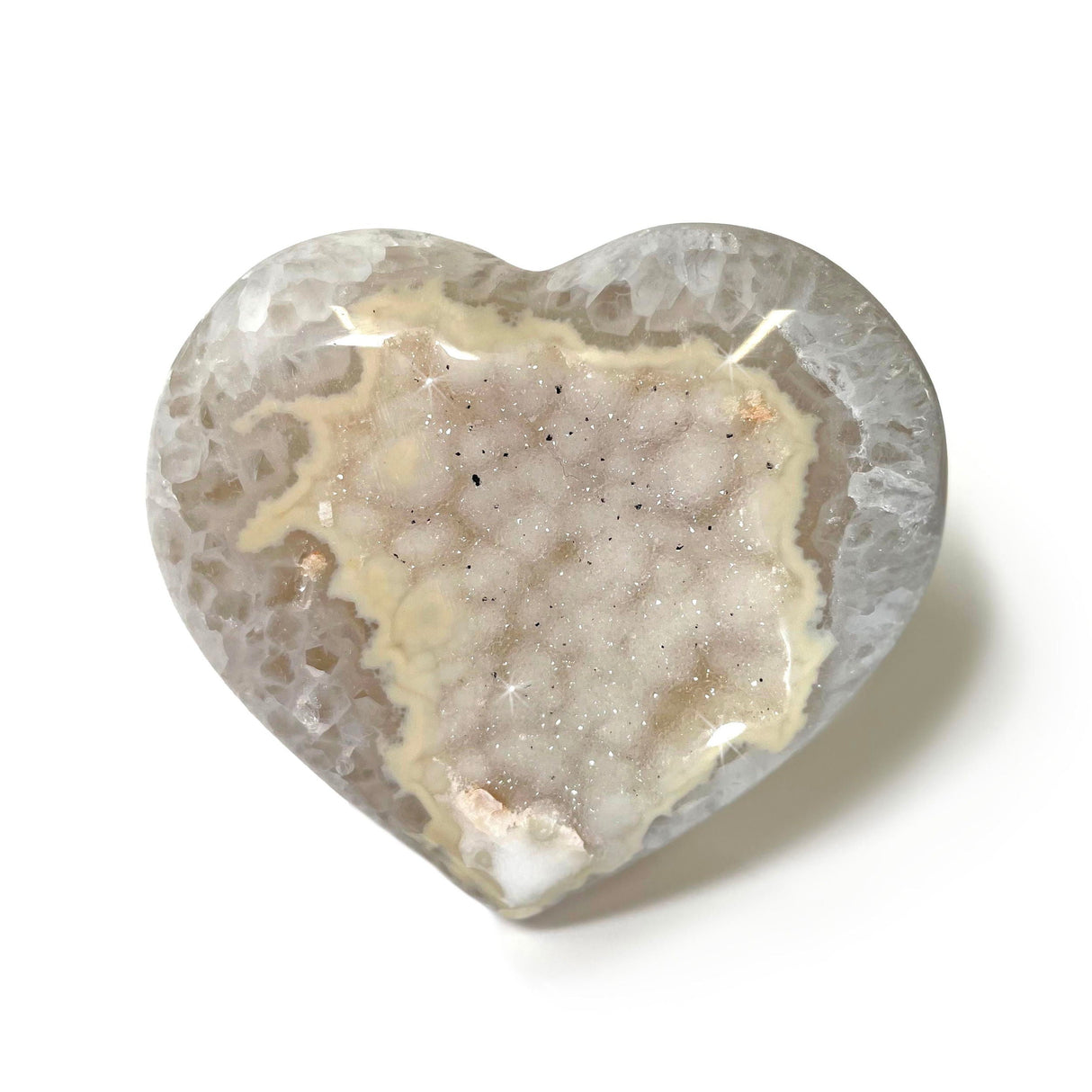 Agate Druze Heart on Lucite Stand