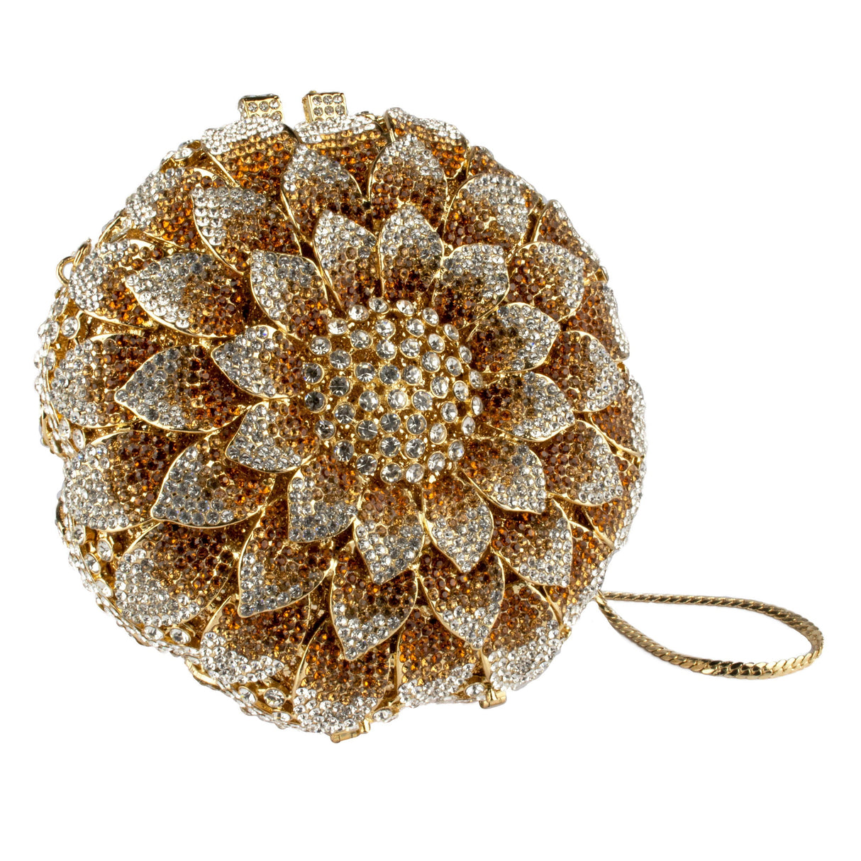 Sunflower Crystal Purse - Gold & Clear with Chain