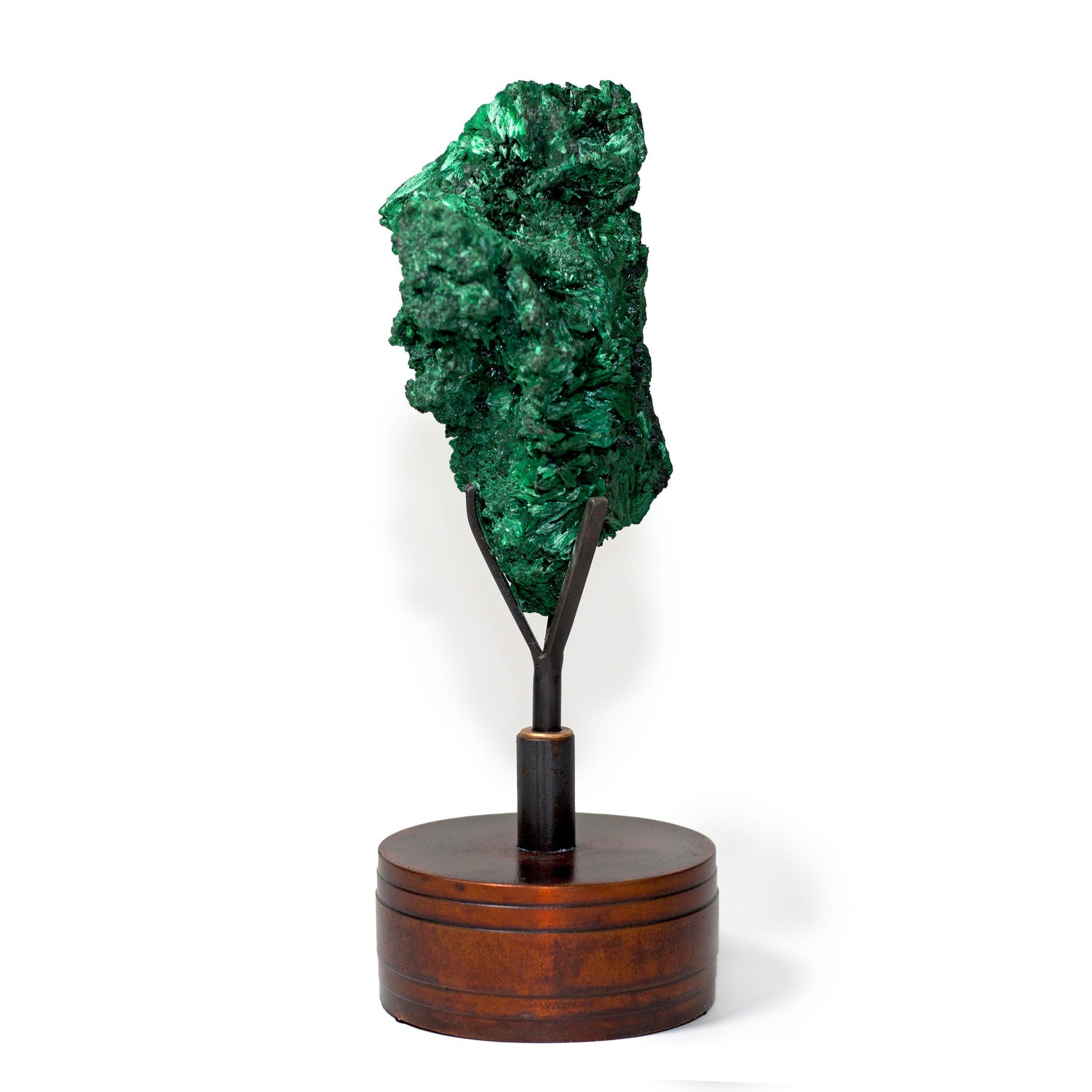 Chatoyant Fibrous Malachite Specimen on Custom Spinning Stand