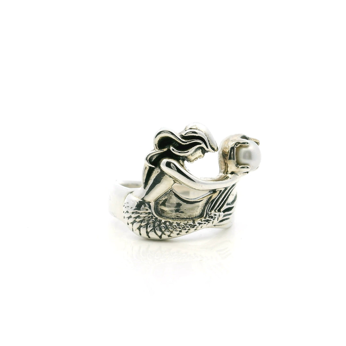 View of Freshwater Pearl Round Pearl With Mermaid Ring Sz7