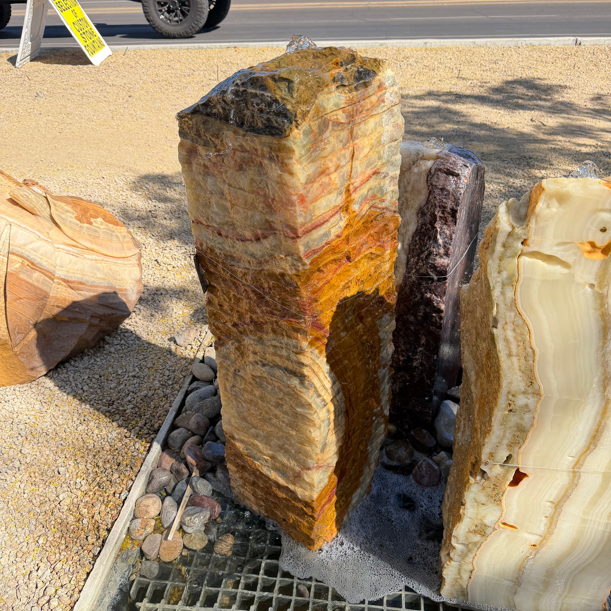 Green Talan Onyx Chiseled Pillar Fountain - Pin Plate Included