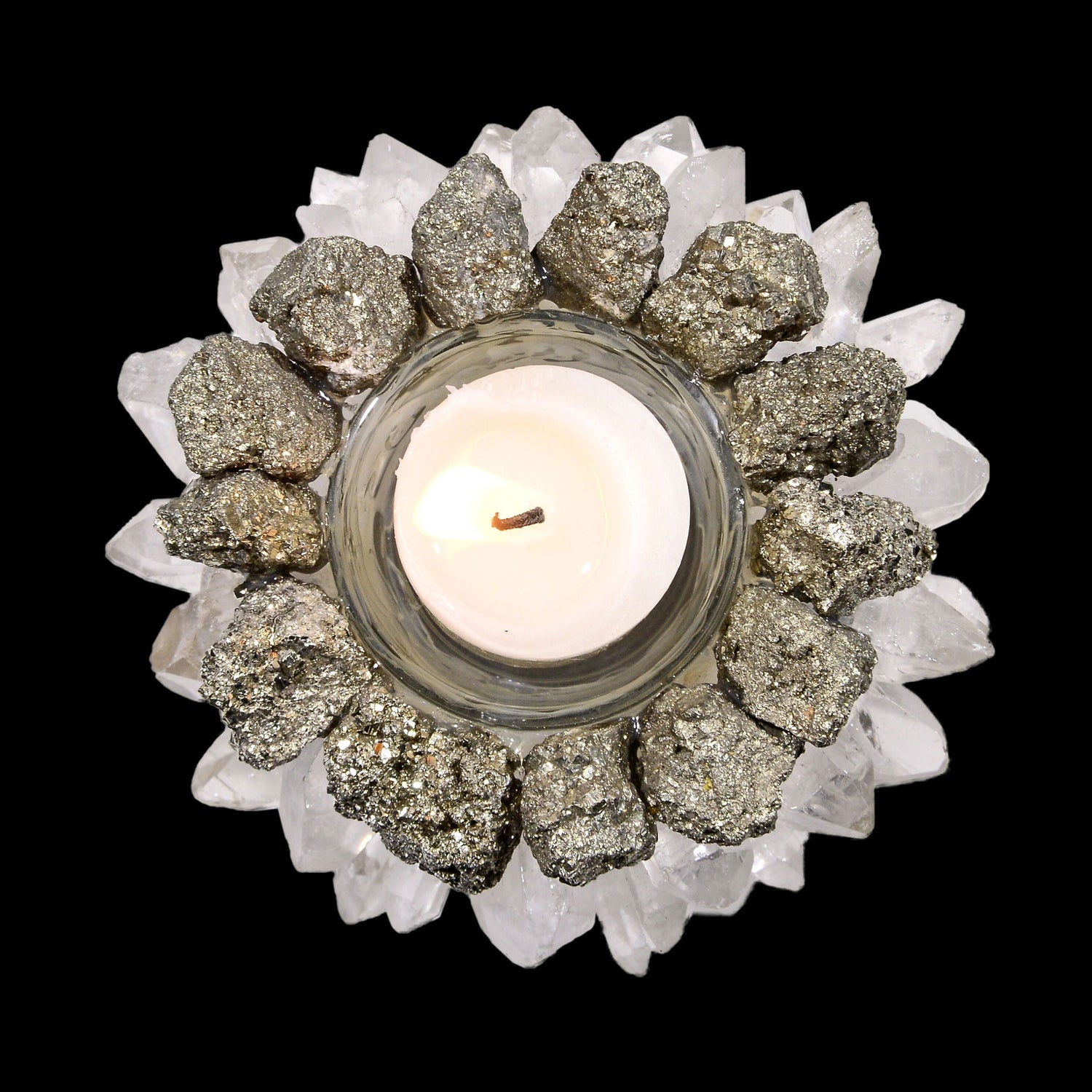 Pyrite & Quartz Point Candle Holder