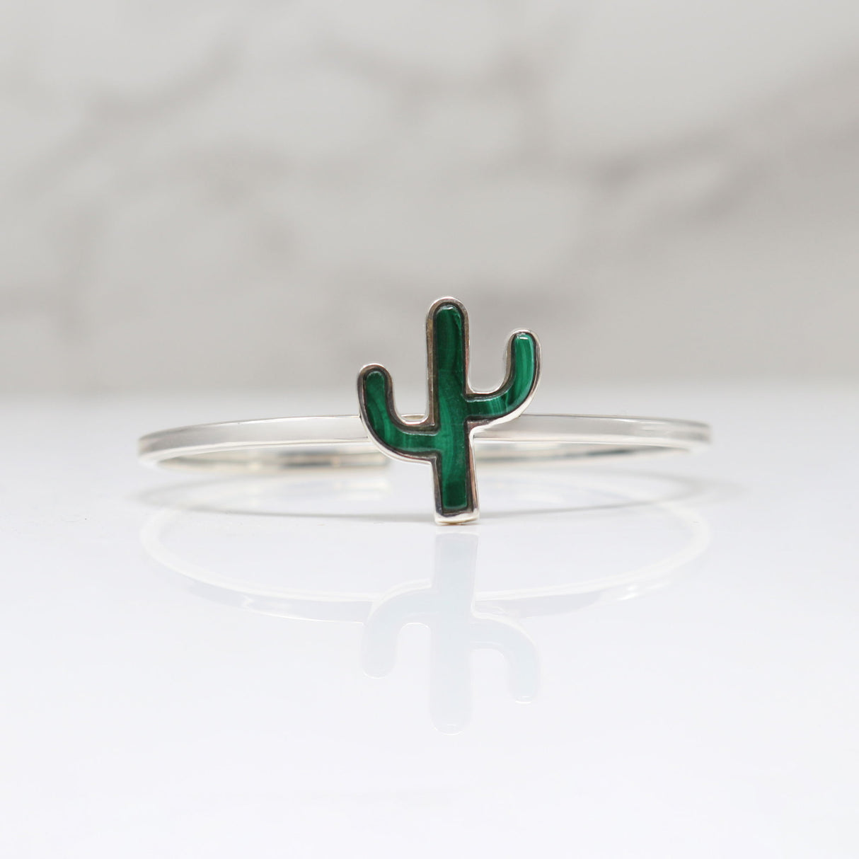 View of Malachite Simple Cactus Twist Bracelet with Silver Bezel