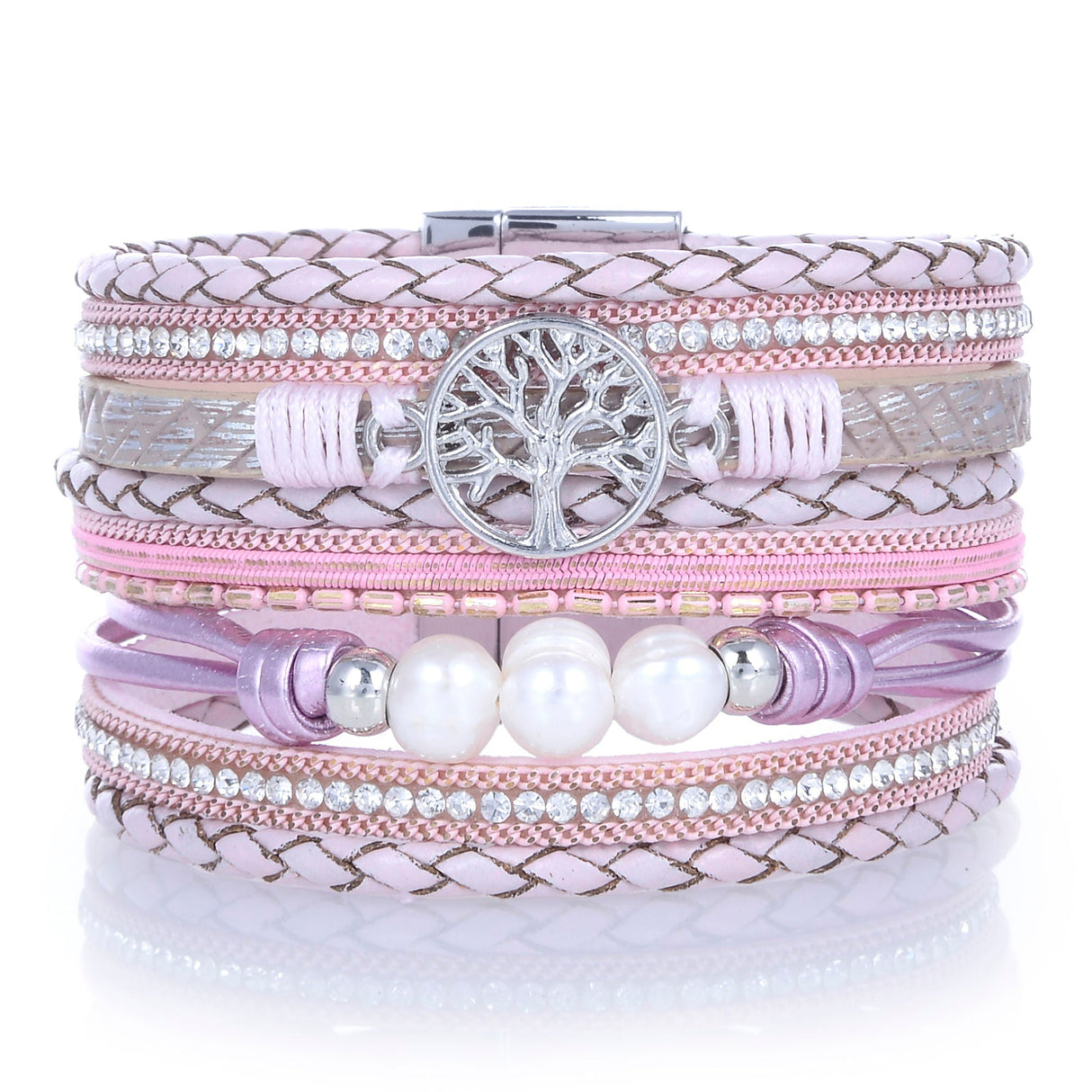Pink Tree of Life Wrap Bracelet - Sacred Geometry with Magnetic Clasp