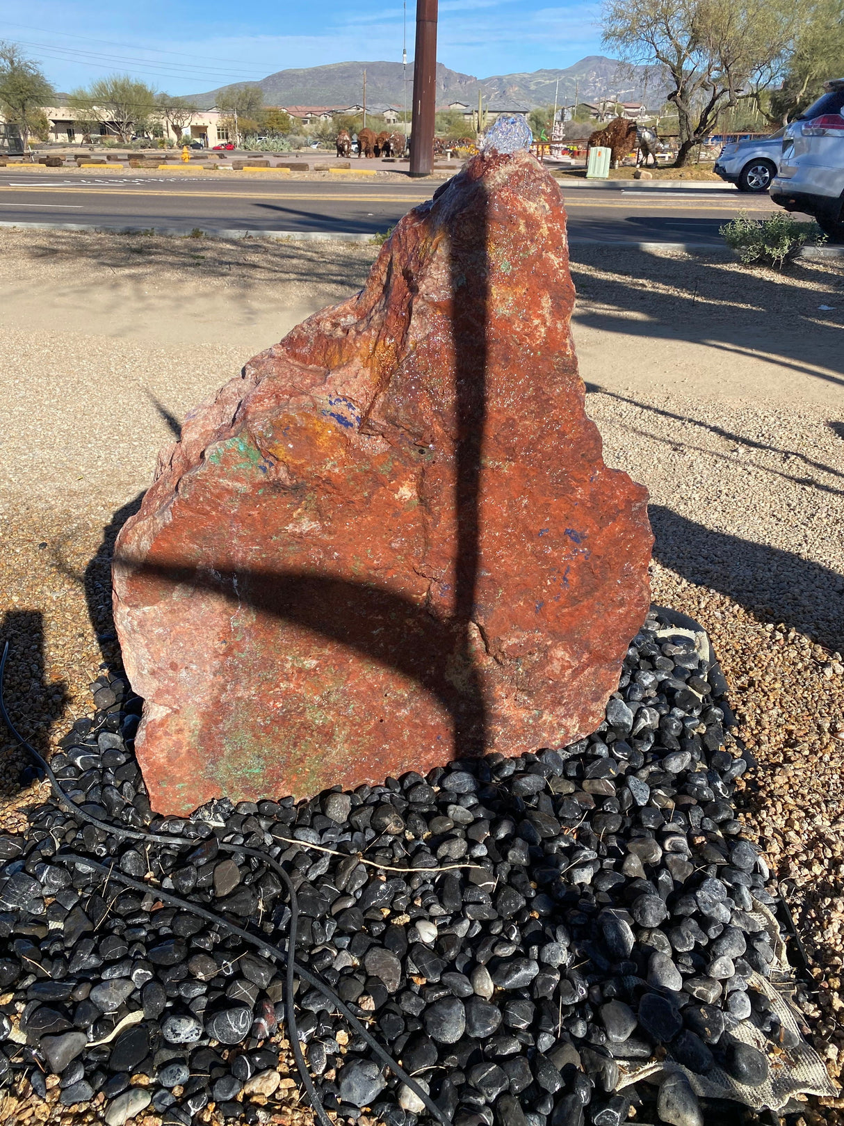 Red Cuprite With Azurite Malachite Copper Ore Boulder Fountain
