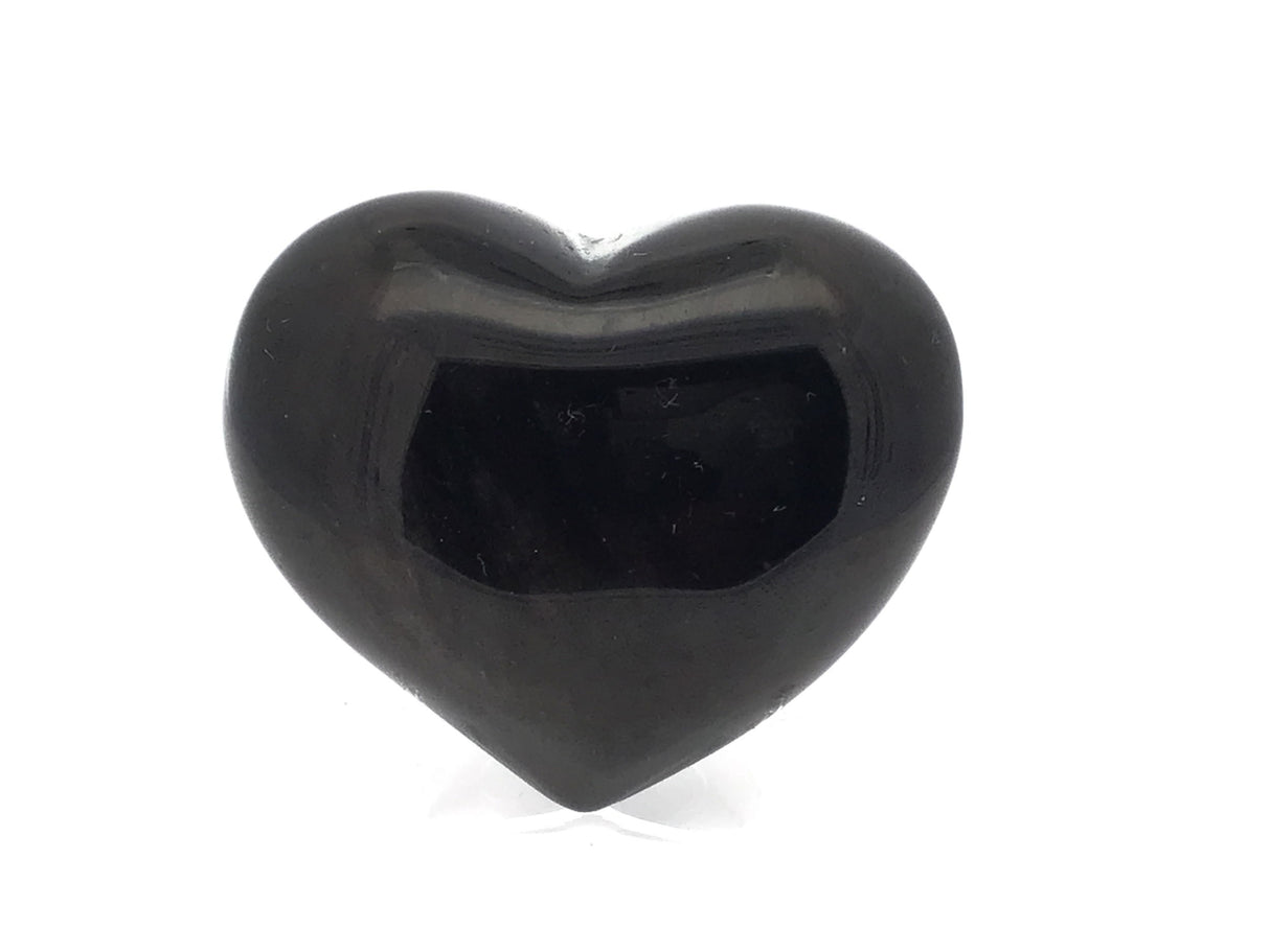 Silver Sheen Obsidian Heart on Lucite Stand