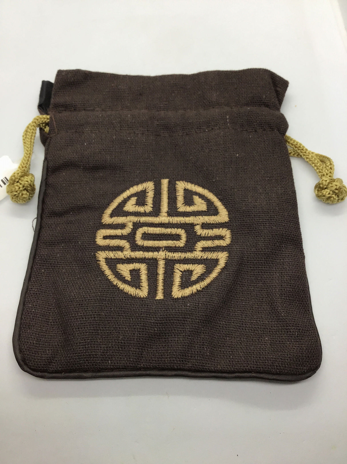 Brown Linen Pouch with Chinese Prosperity Symbol