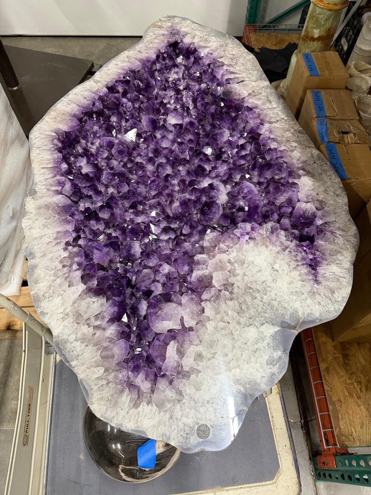 Amethyst Dining Table With Large Gem Quality Crystals And Polished Exterior