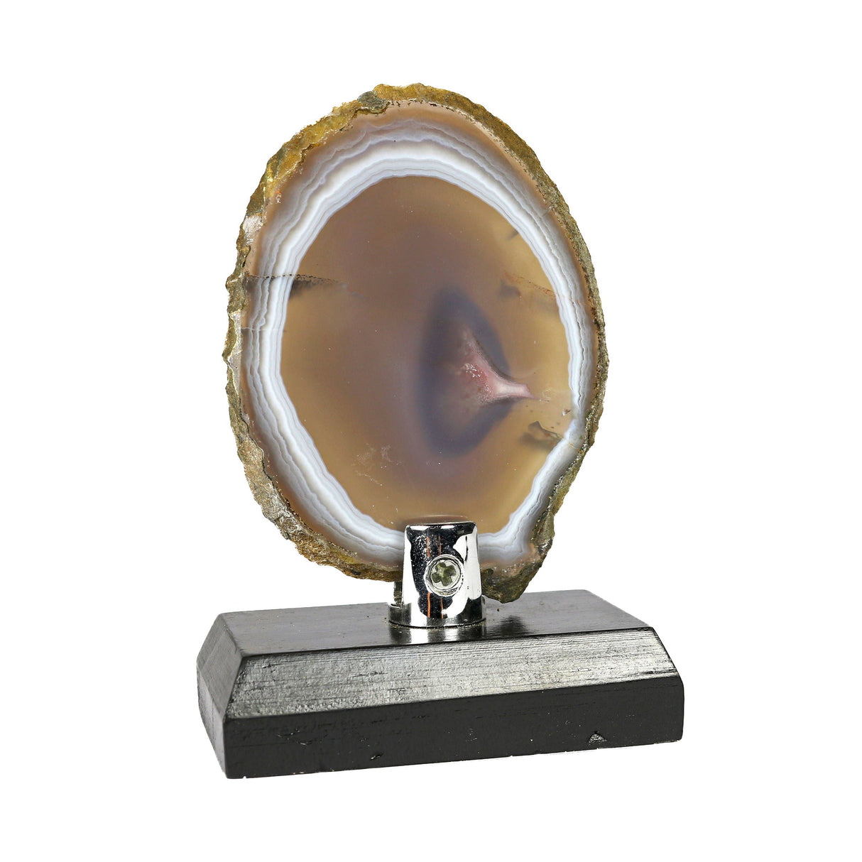 Agate Slice with Browns & Grays on Wooden Screw Stand