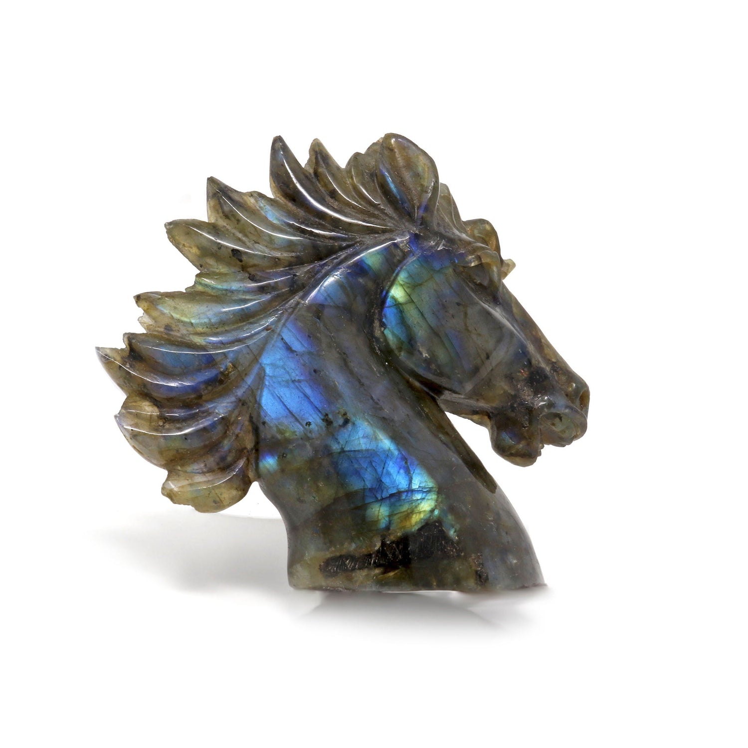 Labradorite Carving - Horse Head Medium with Blue Flash