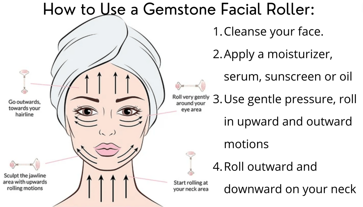Rouleau facial en quartz avec accessoires en or rose