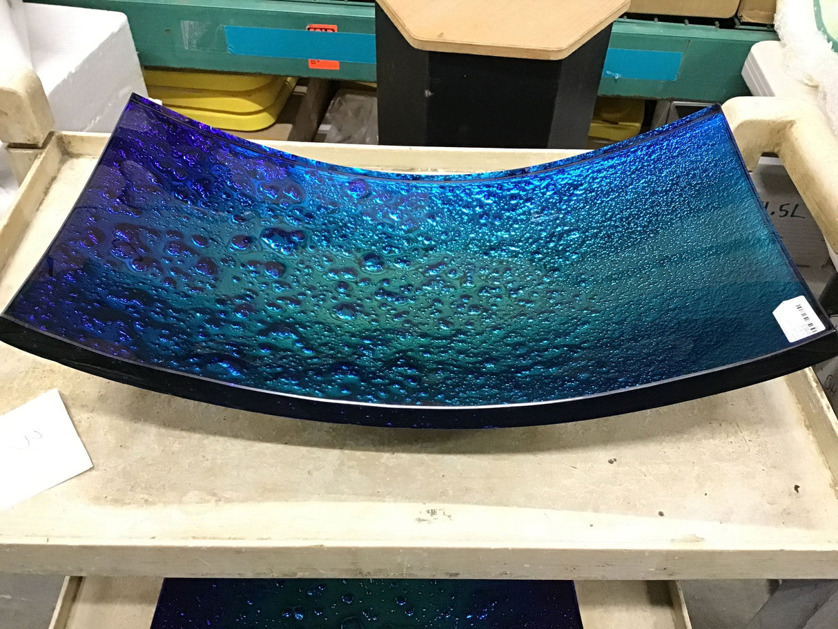 Dichroic Glass Table Top Vessel - Curve Blue & Green
