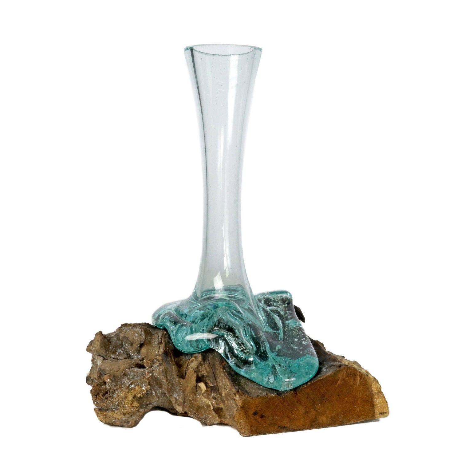 Glass Vase Melted Over Wood Log - Elongated