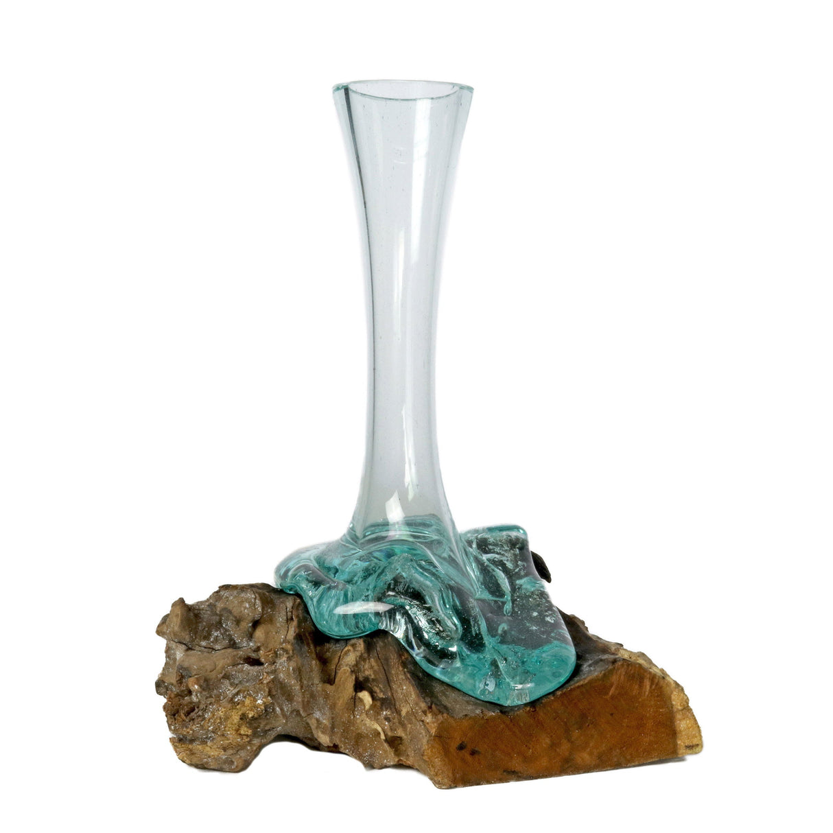 Glass Vase Melted Over Wood Log - Elongated