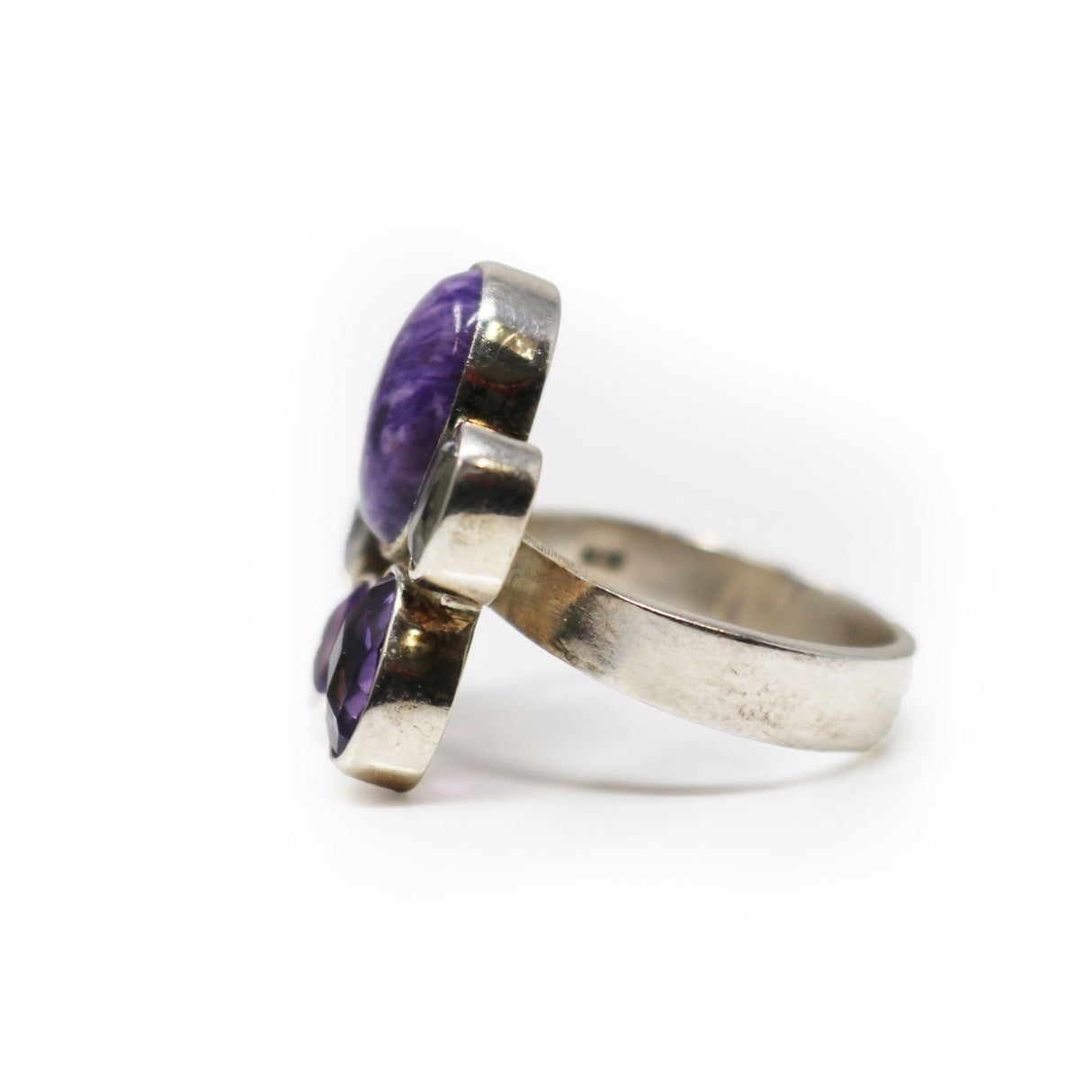 Charoite Ring with Amethyst & White Topaz Adjustable Band