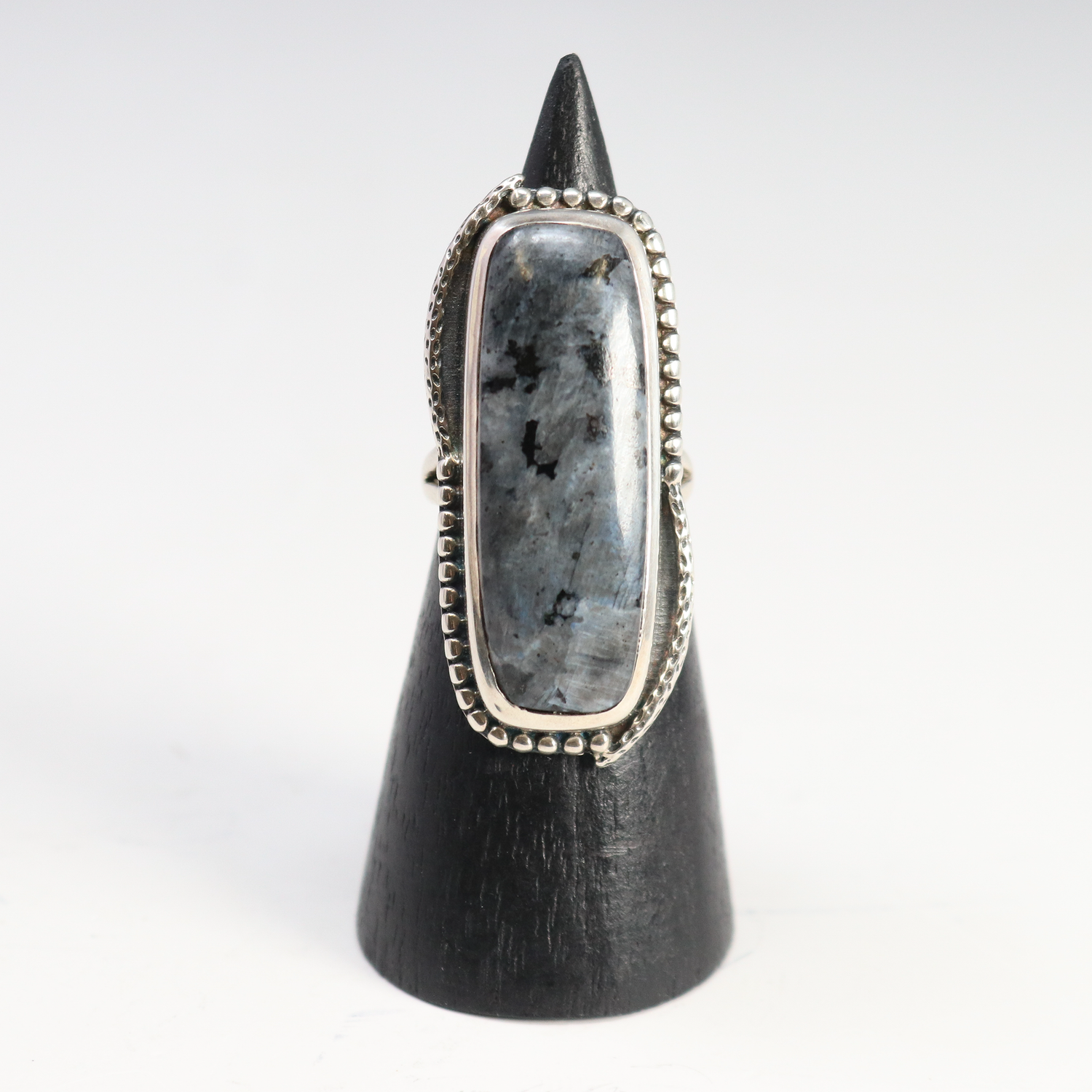 View of Larvikite Ring - Rectangular Cabochon Sz7