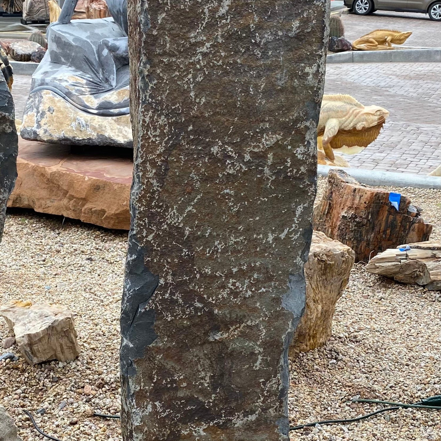5' Red Bluff Basalt Column With Cut Base & Natural Top Fountain