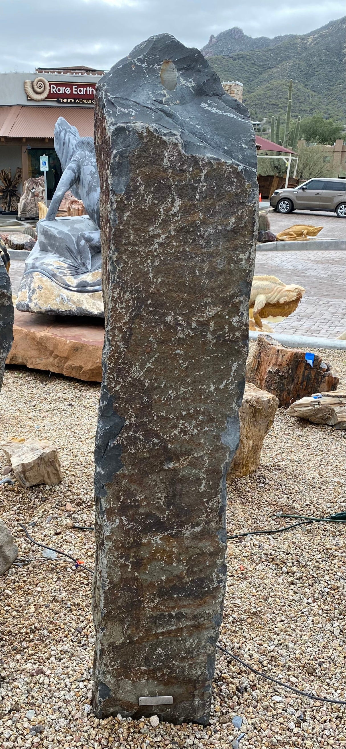 5' Red Bluff Basalt Column With Cut Base & Natural Top Fountain