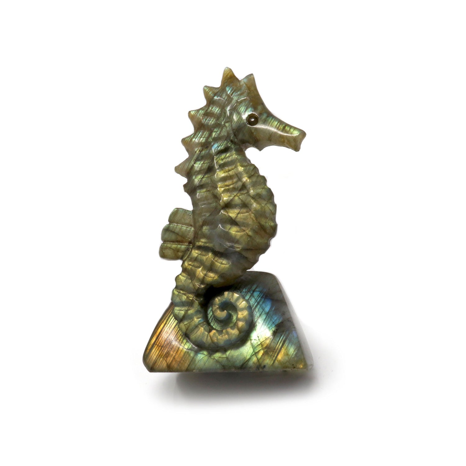 Labradorite Carving - Sea Horse with Rainbow Flash