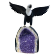 View of Black Onyx Bird With Dolomite Head Perched On Amethyst