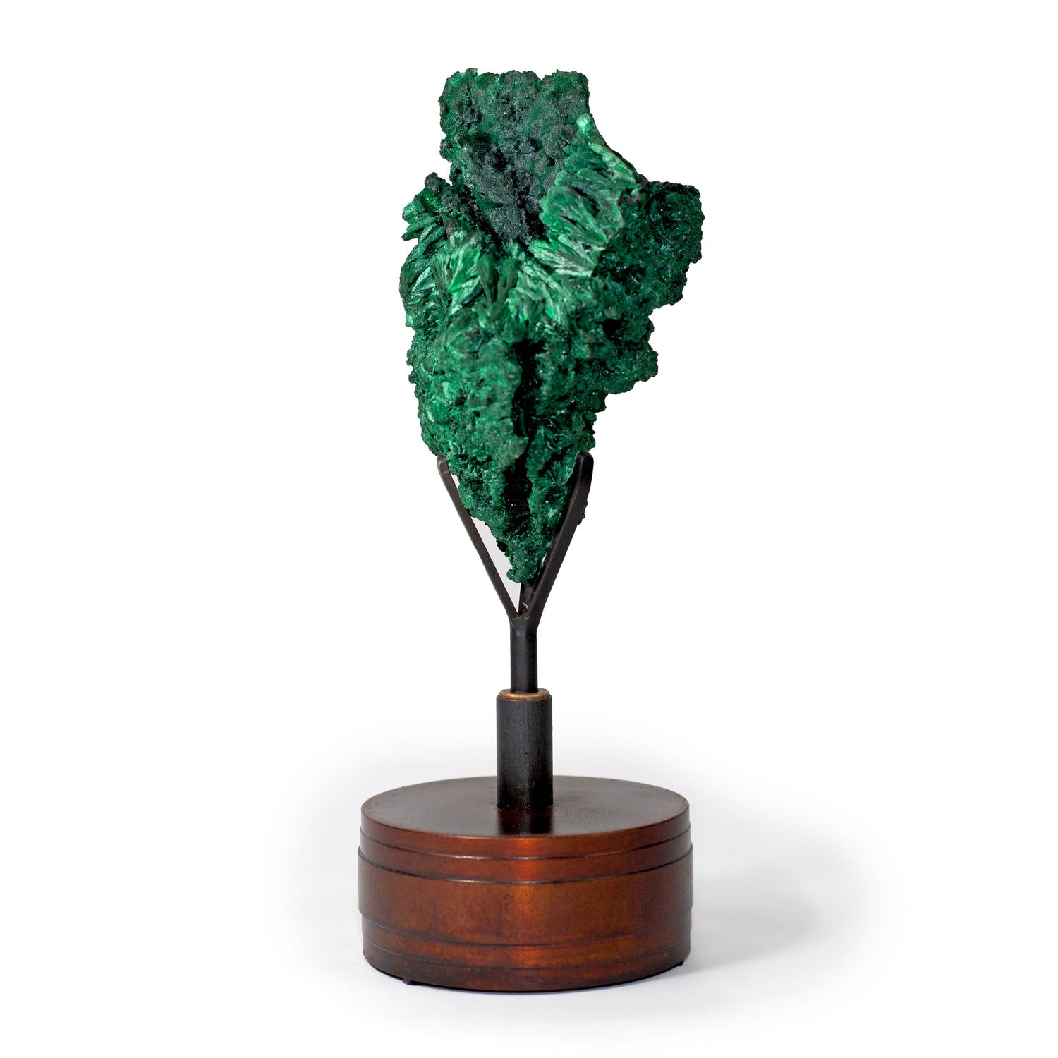 Chatoyant Fibrous Malachite Specimen on Custom Spinning Stand