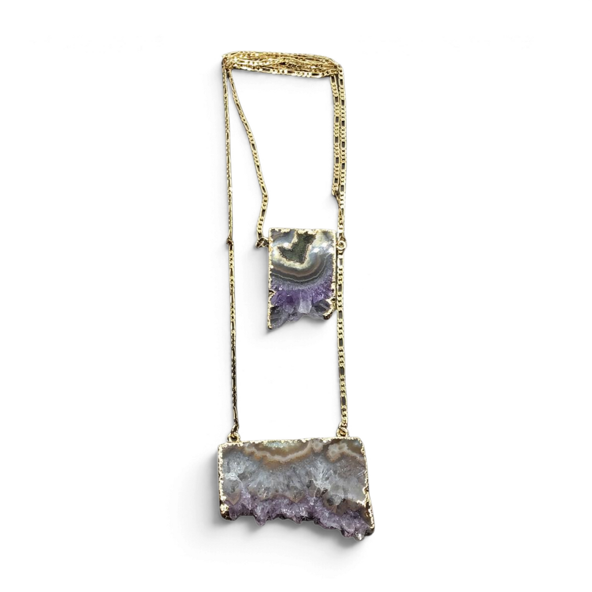 Uruguayan Amethyst Necklace Set - Double Slice With Gold Vermeil Chain
