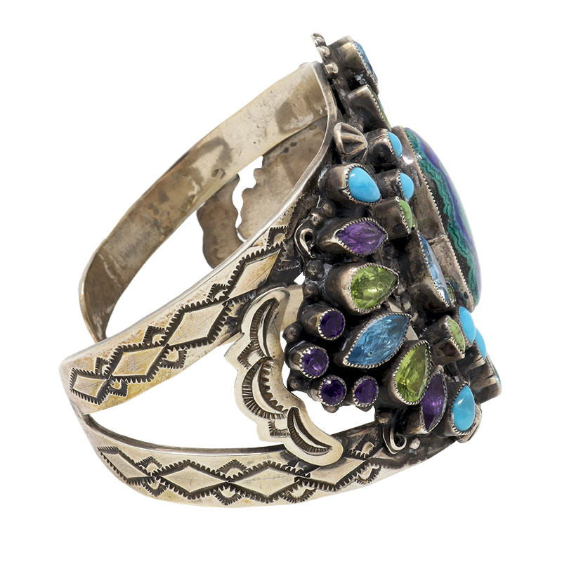Leo Feeney Botryoidal Malachite-Azurite Cuff Bracelet with Sleeping Beauty Turquoise, Peridot, Blue Topaz, Green Turquoise & Amethyst