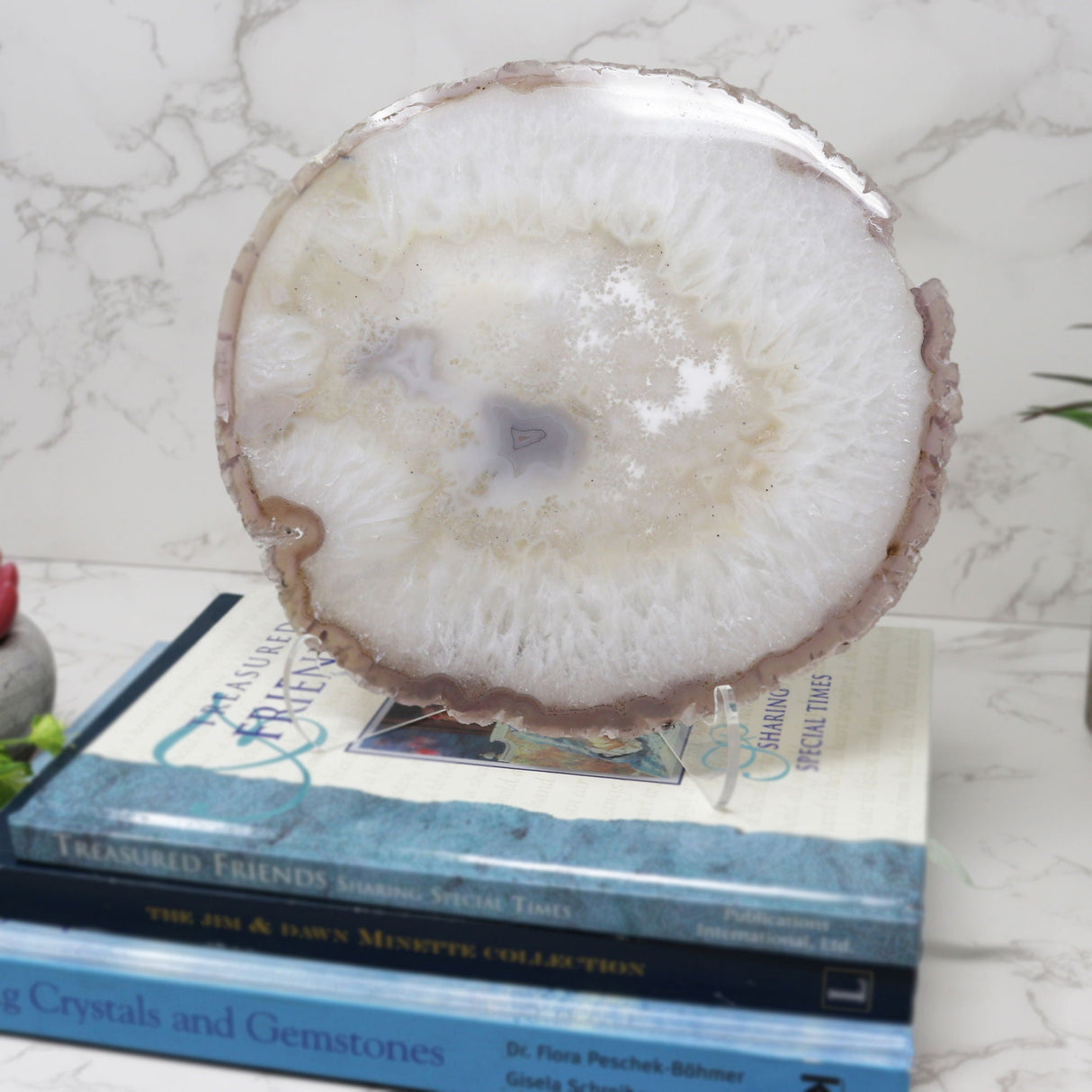 Agate Slice with Double-Sided Polished on Lucite Easel