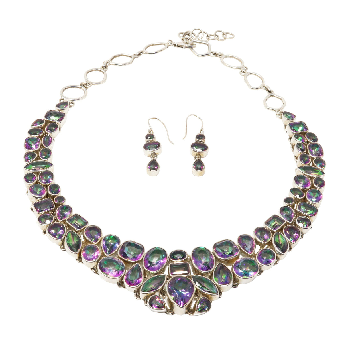 Mystic Topaz Necklace - Faceted Demi Collar with Dangle Earrings