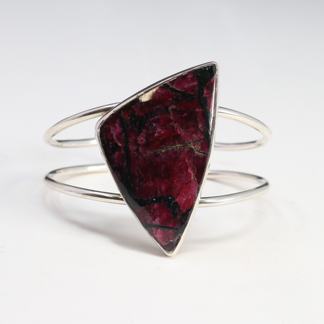 View of Eudailyte Cuff - Asymmetrical Triangle Cabochon With Silver Bezel Set On 2-band Cuff