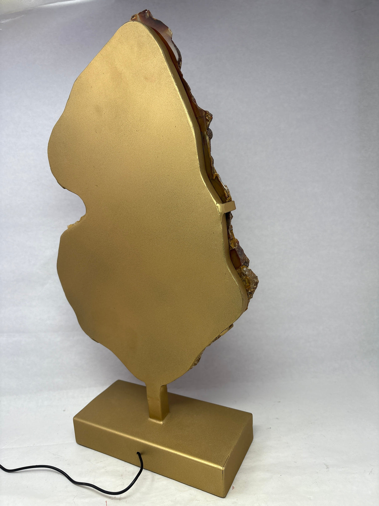Carnelian Agate Slice On Illuminated Table Stand - Gold Rectangle