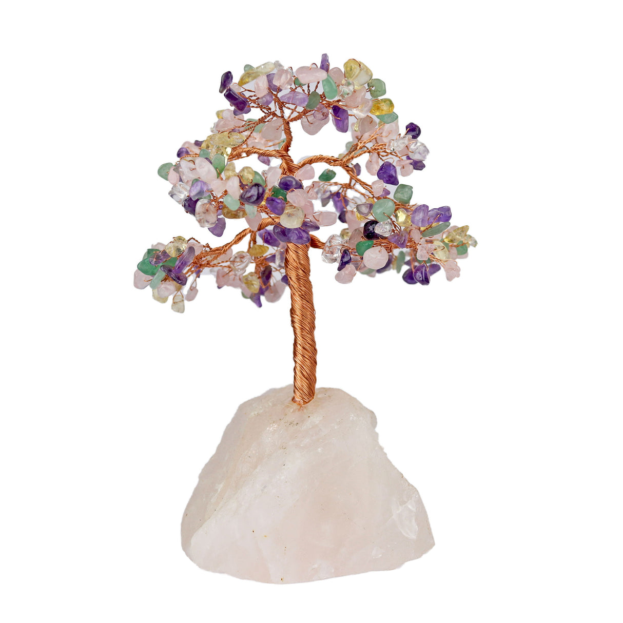Gemstone Beaded Crystal Tree On Rose Quartz Base